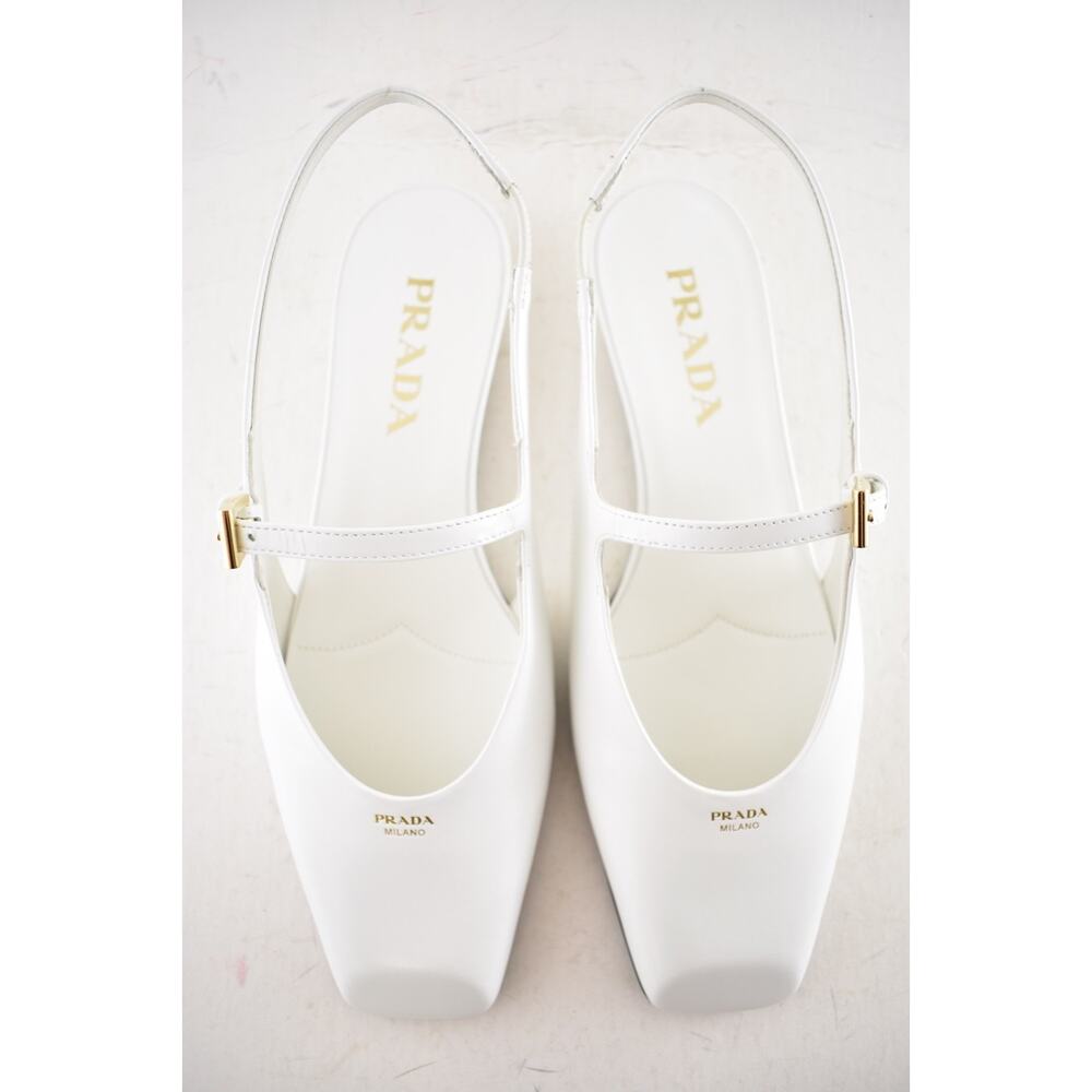Prada White Leather Square Toe Mary Jane Slingback Ballerina Ballet Flat 36 - Picture 13 of 16